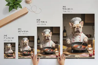 Affiche décorative un bouledogue dans la cuisine au style surréaliste et drôle