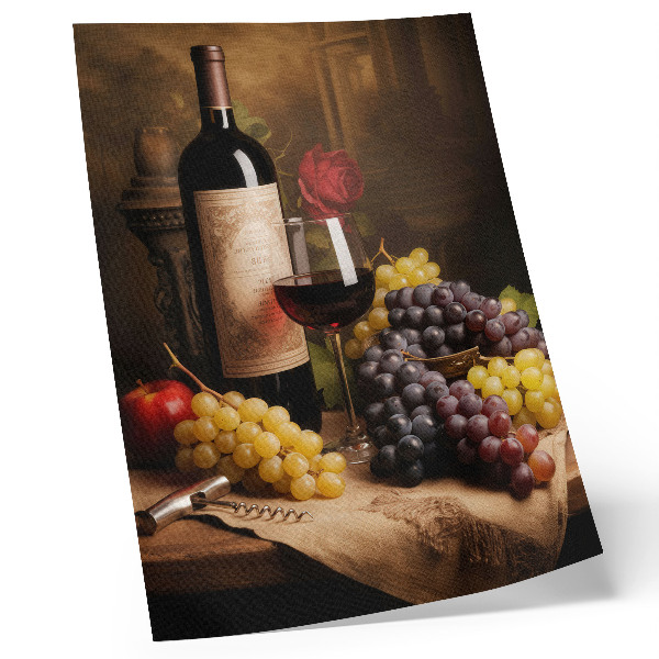 Impression sur toile Bouteille de vin raisins pomme rose élégance