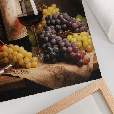 Impression sur toile Bouteille de vin raisins pomme rose élégance