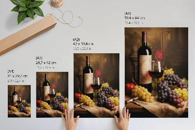 Impression sur toile Bouteille de vin raisins pomme rose élégance
