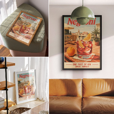 Affiche décorative Boisson orange en terrasse, ambiance rétro