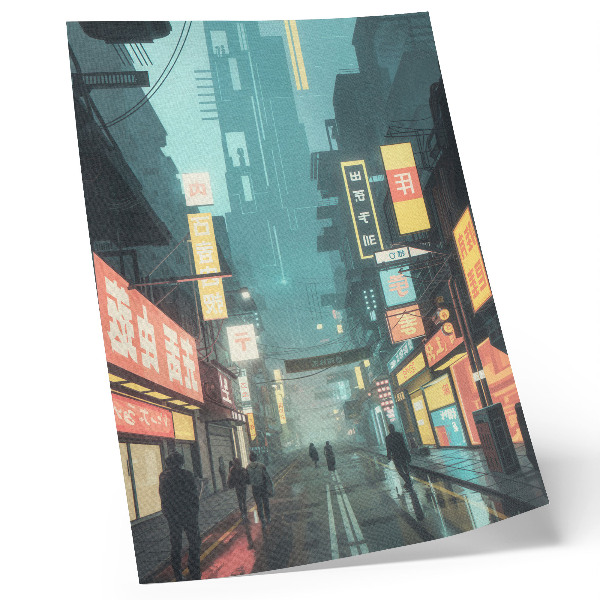 Affiche décorative Scène nocturne urbaine au style rétro-futuriste et aux néons
