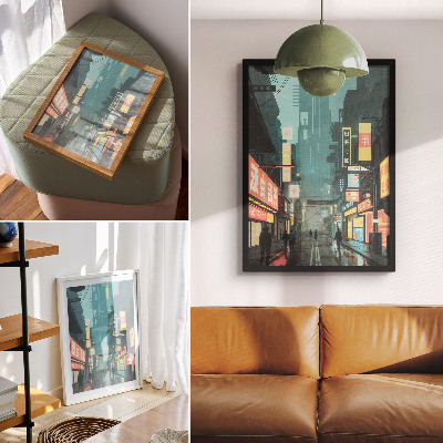 Affiche décorative Scène nocturne urbaine au style rétro-futuriste et aux néons