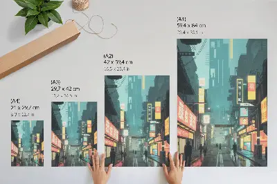 Affiche décorative scène nocturne urbaine au style néo-rétro et néons