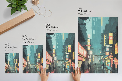 Affiche décorative Scène nocturne urbaine au style rétro-futuriste et aux néons