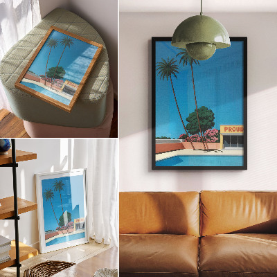 Impression sur toile Ciel bleu, palmiers, piscine de style moderne
