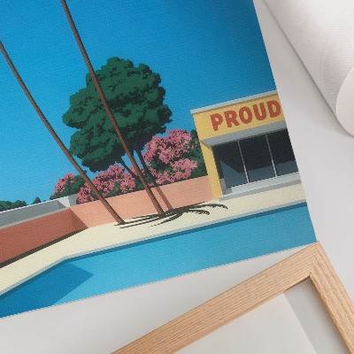 Impression sur toile Ciel bleu, palmiers, piscine de style moderne