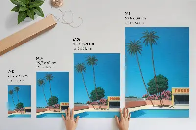 Impression sur toile ciel bleu avec palmiers et piscine de style moderne