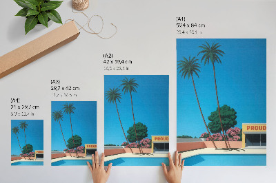 Impression sur toile Ciel bleu, palmiers, piscine de style moderne
