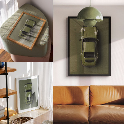 Affiche décorative voiture verte élégante, minimalisme, simplicité