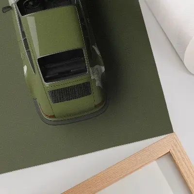 Affiche décorative voiture verte élégante au style minimaliste