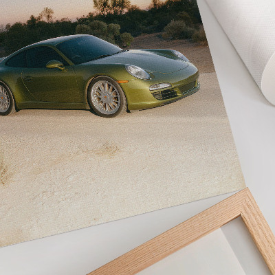 Impression sur toile voiture de sport vert désert coucher de soleil