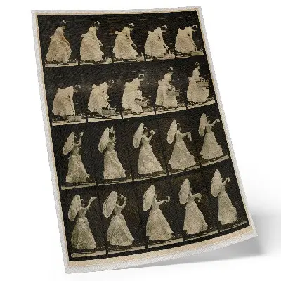 Impression sur toile Femme soulevant un panier et agitant un mouchoir (vers 1887) d'Eadweard Muybridge