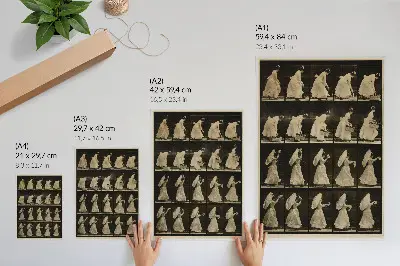Impression sur toile Femme soulevant un panier et agitant un mouchoir (vers 1887) d'Eadweard Muybridge