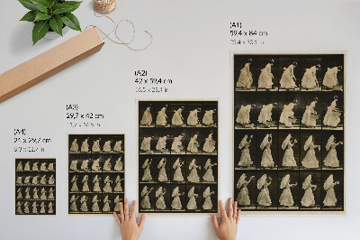 Impression sur toile Femme soulevant un panier et agitant un mouchoir (vers 1887), par Eadweard Muybridge