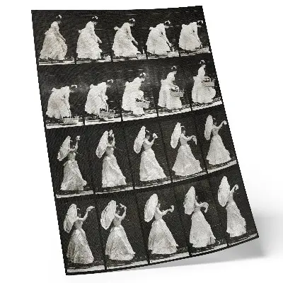 Affiche décorative femme soulevant un panier et agitant un mouchoir (1887) par Eadweard Muybridge
