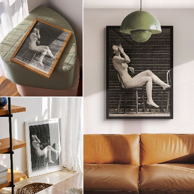 Décoration murale Femme nue assise sur une chaise fumant une cigarette, Eadweard Muybridge