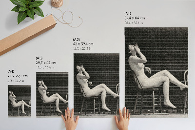 Décoration murale Femme nue assise sur une chaise fumant une cigarette, Eadweard Muybridge