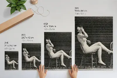 Décoration murale photographie Femme nue assise sur une chaise fumant une cigarette par Eadweard Muybridge