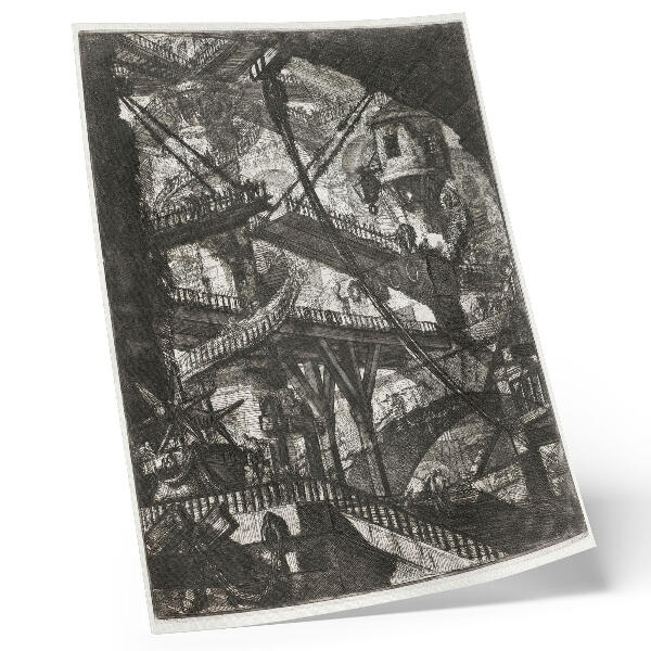 Impression sur toile Pont-levis, planche VII de la série Carceri d'Invenzione, Giovanni Battista Piranesi