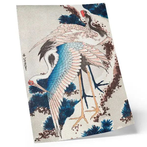 Affiche décorative Grues dans un arbre enneigé gravure sur bois ancienne de Katsushiki Hokusai datant de 1834