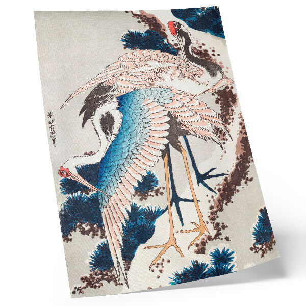 Affiche décorative Grues dans un arbre enneigé, par Katsushiki Hokusai (1834), gravure sur bois ancienne