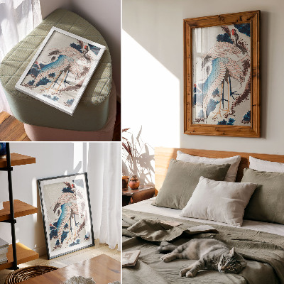 Affiche décorative Grues dans un arbre enneigé, par Katsushiki Hokusai (1834), gravure sur bois ancienne