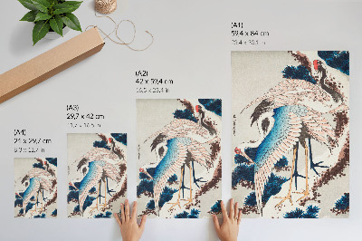 Affiche décorative Grues dans un arbre enneigé, par Katsushiki Hokusai (1834), gravure sur bois ancienne