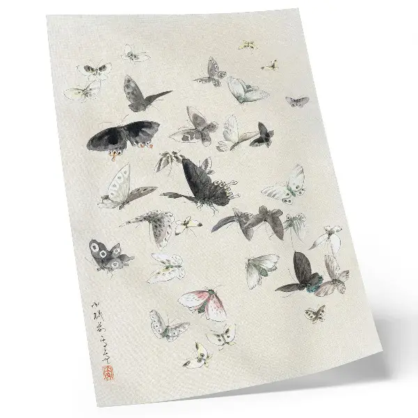 Affiche décorative représentant des papillons et des mites d'Hokusai