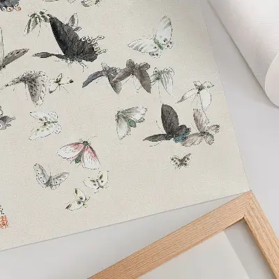Affiche décorative représentant des papillons et des mites d'Hokusai