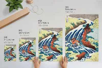Impression sur toile estampe japonaise ancienne Les Chutes Yoshitsune à Yoshino d'Hokusai (1833-1834)