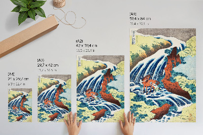 Impression sur toile Estampe japonaise ancienne sur bois d'Hokusai représentant les chutes Yoshitsune à Yoshino, province d'Izumi (1833-1834)