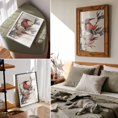 Décoration murale oiseaux de Katsushika Hokusai tirés de l'Album de croquis de 1814, estampes japonaises anciennes sur bois