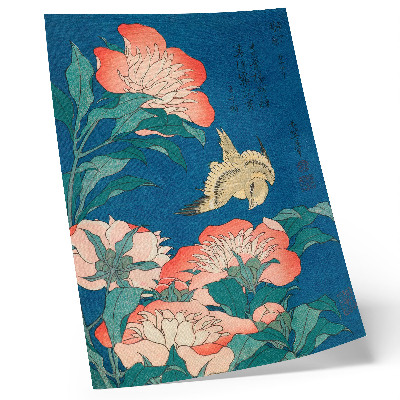 Impression sur toile Pivoines et canari par Katsushiki Hokusai (1834) – gravure sur bois ancienne