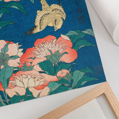 Impression sur toile Pivoines et canari par Katsushiki Hokusai (1834) – gravure sur bois ancienne