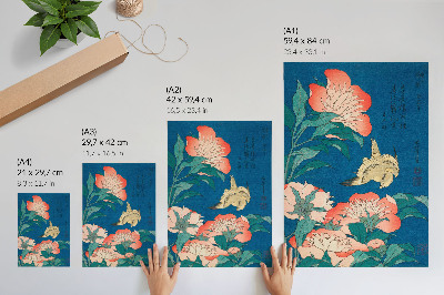 Impression sur toile Pivoines et canari par Katsushiki Hokusai (1834) – gravure sur bois ancienne