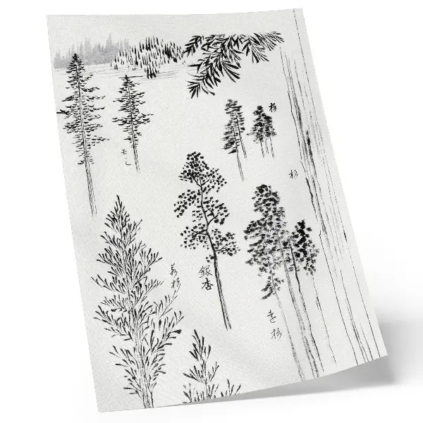 Affiche décorative représentant l'estampe japonaise ancienne Les pins d'Hokusai 1800-1900