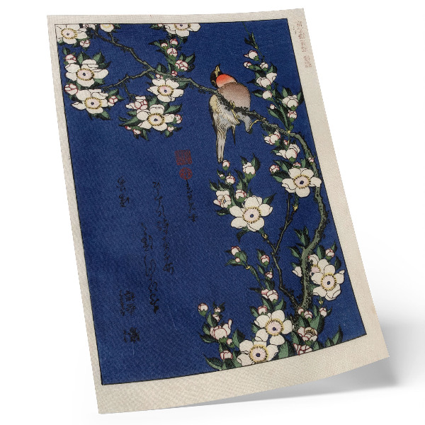 Impression sur toile Katsushika Hokusai (1760-1849), Rouge-gorge sur une branche de fleurs de cerisier