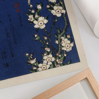 Impression sur toile Katsushika Hokusai (1760-1849), Rouge-gorge sur une branche de fleurs de cerisier