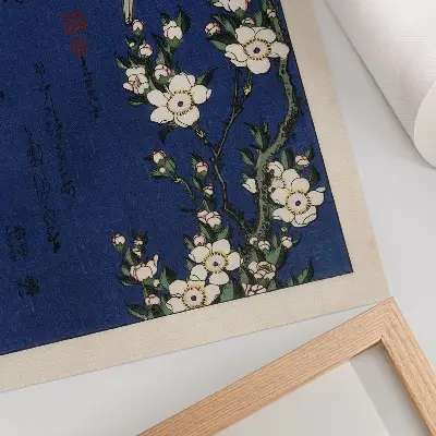 Impression sur toile Rouge-gorge sur une branche de fleurs de cerisier par Katsushika Hokusai