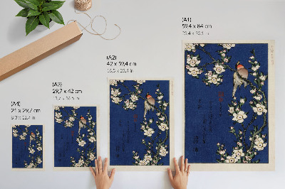 Impression sur toile Katsushika Hokusai (1760-1849), Rouge-gorge sur une branche de fleurs de cerisier