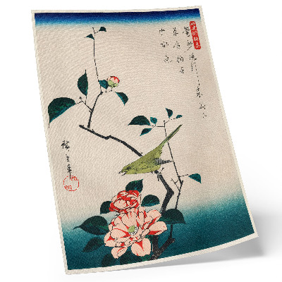 Impression sur toile Illustration Ukiyo-e de Camélia et Rossignol par Utagawa Hiroshige (1797-1858)