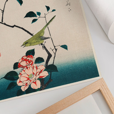 Impression sur toile Illustration Ukiyo-e de Camélia et Rossignol par Utagawa Hiroshige (1797-1858)