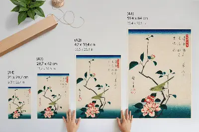 Impression sur toile représentant l'illustration Ukiyo-e de Camélia et Rossignol par Utagawa Hiroshige (1797-1858)