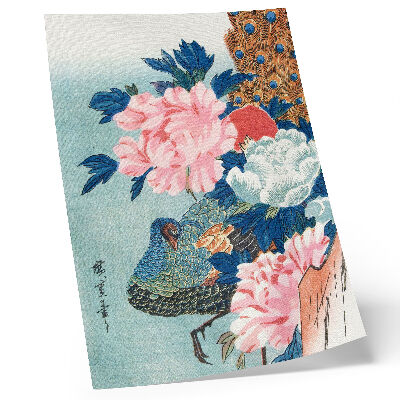 Affiche décorative Paon et pivoines, estampe japonaise ancienne sur bois d'Utagawa Hiroshige