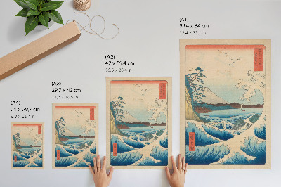 Affiche décorative Une grande vague sur la plage de Satta à Suruga, tirée de la série Trente-six vues du Fuji (Fuji Sanjuroku Kei) d'Utagawa Kuniyos
