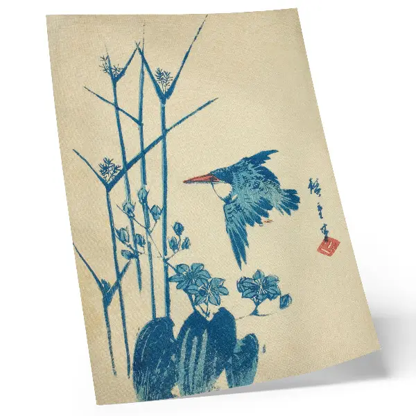 Impression sur toile représentant le Martin-pêcheur et la monochorie par Utagawa Hiroshige