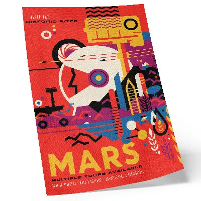Décoration murale représentant un voyage spatial vers la planète Mars