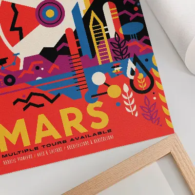 Décoration murale représentant un voyage spatial vers la planète Mars