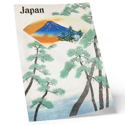 Affiche décorative illustrant les voyages du Chemin de fer d'État japonais en 1930
